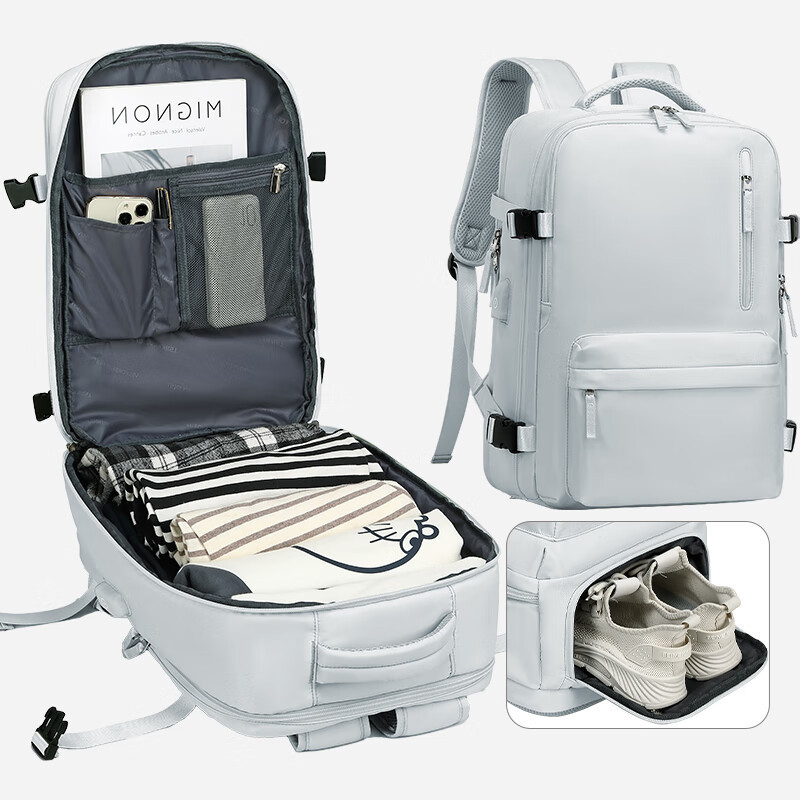 维多利亚旅行者短途旅行登山出差电脑包双肩包USB充电背包7051浅蓝色高清大图