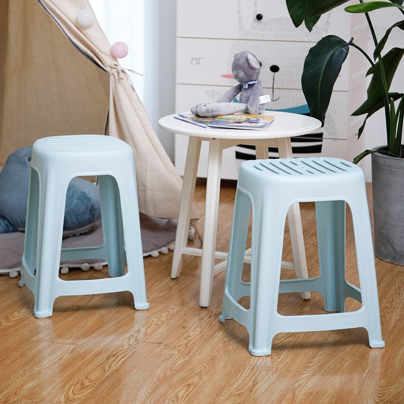 禧天龙(Citylong)D-2114条纹凳4个装(蓝) 家用加厚防滑耐磨餐椅板凳方凳大号换鞋条纹凳子高清大图