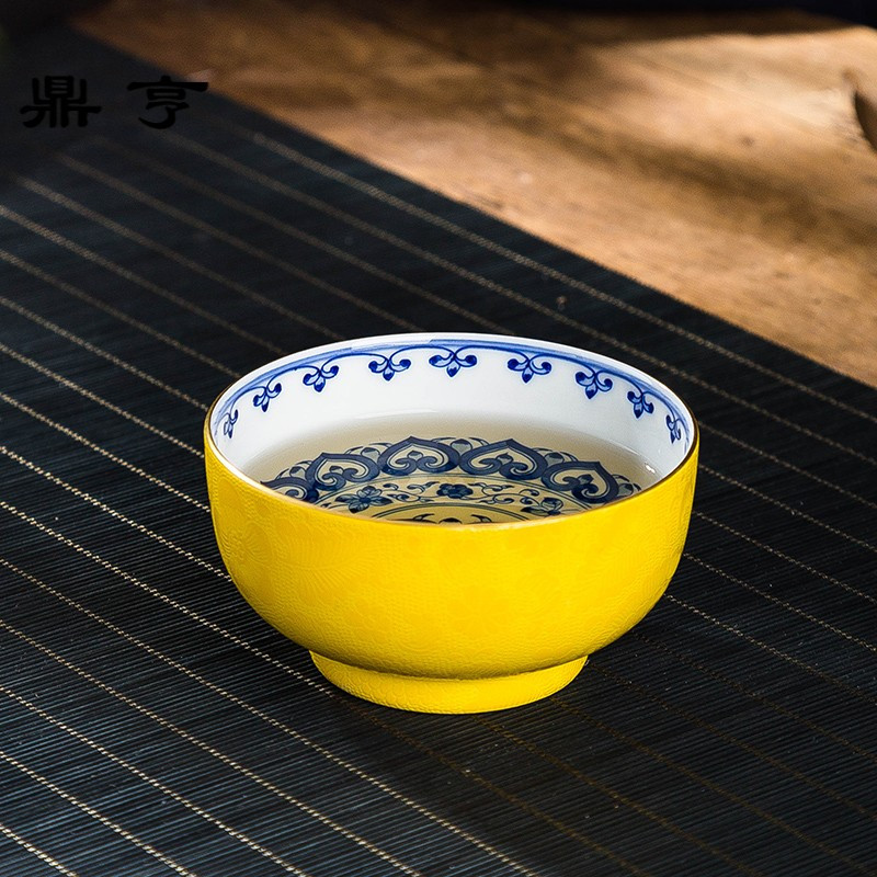 鼎亨景德镇纯手工茶碗手绘品茗杯扒花主人杯青花个人杯对杯茶具陶
