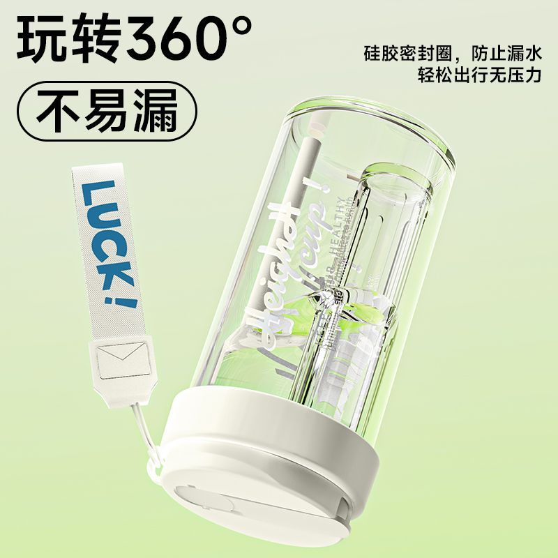 [补贴10%]水杯女生新款2024高颜值学生耐高温茶水分离大容量吸管塑料杯奶瓶高清大图