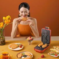 Hyundai三明治早餐机神器家用吐司压烤机小型面包机多功能轻食机[标配+华夫饼+鲷鱼烧]锦葵红