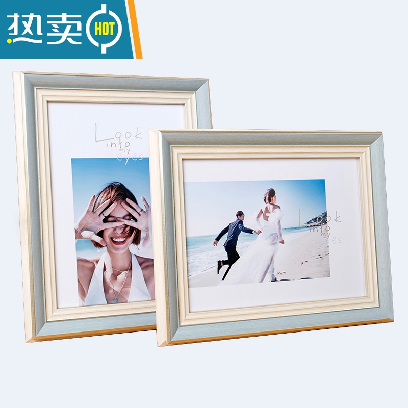 敬平美式相框摆台欧式复古相架挂墙定制画框7 8寸婚纱照全家福洗照片 8057蓝色 16寸(内径30.5*40.6)挂墙高清大图