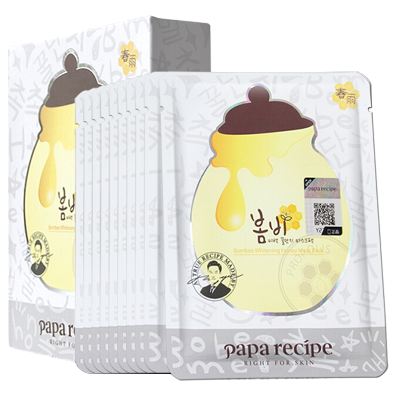 [韩国原装进口]春雨(papa recipe)春雨蜂蜜面膜贴女男士孕妇可用 蜂蜜蜗牛白花皙白面膜 25gX10片