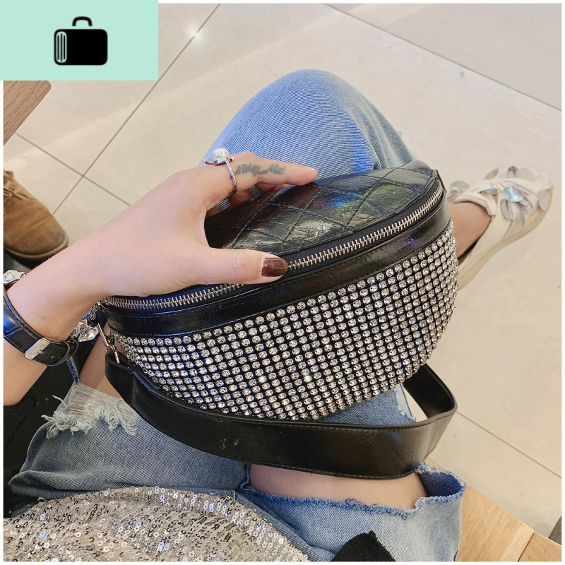 斜挎胸包女潮ins个性街头质感包包洋气镶钻石时尚女包NEW LAKE 黑色钻石女斜挎包