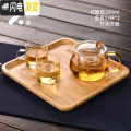 三维工匠竹木茶盘家用日式简约风ins超火竹制托盘方形小巧精致木制茶具 花瓣壶300ML+直身小杯*2+竹木方盘