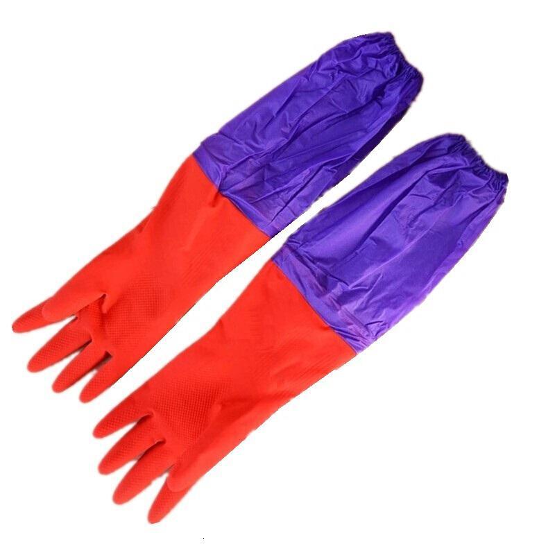 厨房加长款加厚家务加绒防水寒塑胶洗碗洗衣服乳胶橡胶皮手套长型手套