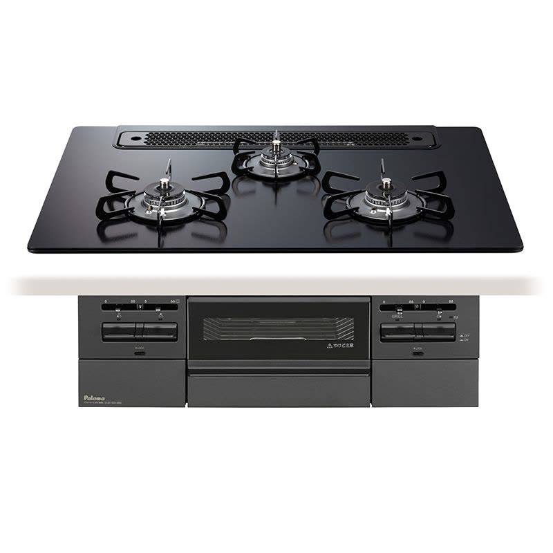 日本进口百乐满燃气灶Brillio 75哑光玻璃黑嵌入式三眼灶煤气炉自动烤配烤盘天然气新款PD-743W-75GZ图片
