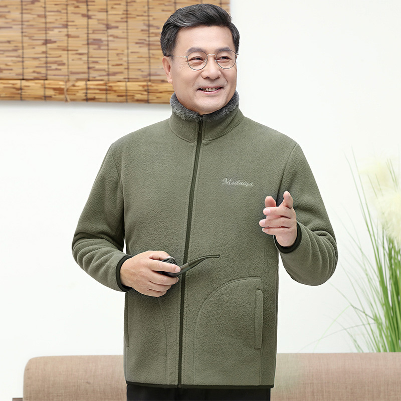 newlake爸爸秋装抓绒卫衣中老年人外套男60岁70老人衣服爷爷秋冬装
