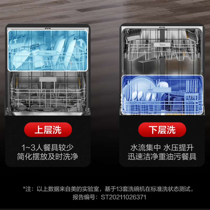 美的(Midea)家用15套洗碗机GX1200 一级水效四星消毒双驱变频热风烘干节能分层洗五臂飓风洗银离子抑菌刷碗机