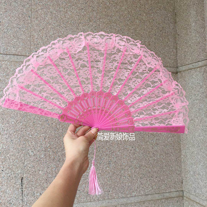 lolita欧式复古黑色蕾丝扇子舞蹈旗袍走秀舞台表演扇蕾丝扇子 三维工匠 粉红色高清大图