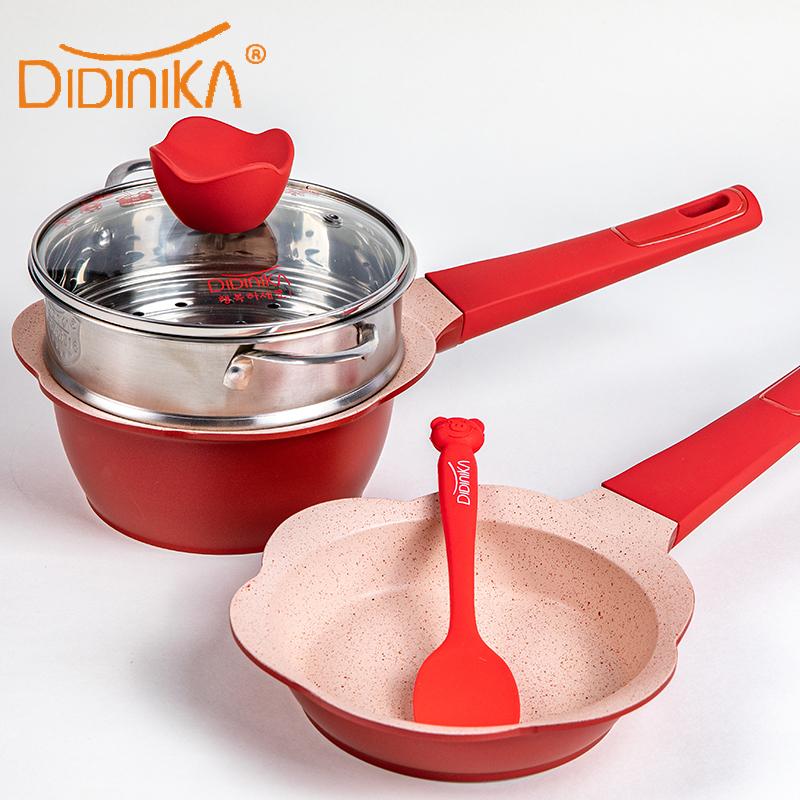 迪迪尼卡(Didinika)宝宝辅食锅婴儿辅食奶锅16cm小锅平底奶锅煎锅套锅汤锅麦饭石不粘锅煮泡面热牛奶锅高清大图