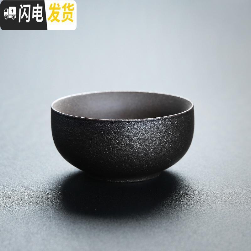 三维工匠粗陶茶道主人杯单杯陶瓷品茗杯茶杯日式创意手工复古功夫小茶杯碗 黑陶斗笠杯款式三_478
