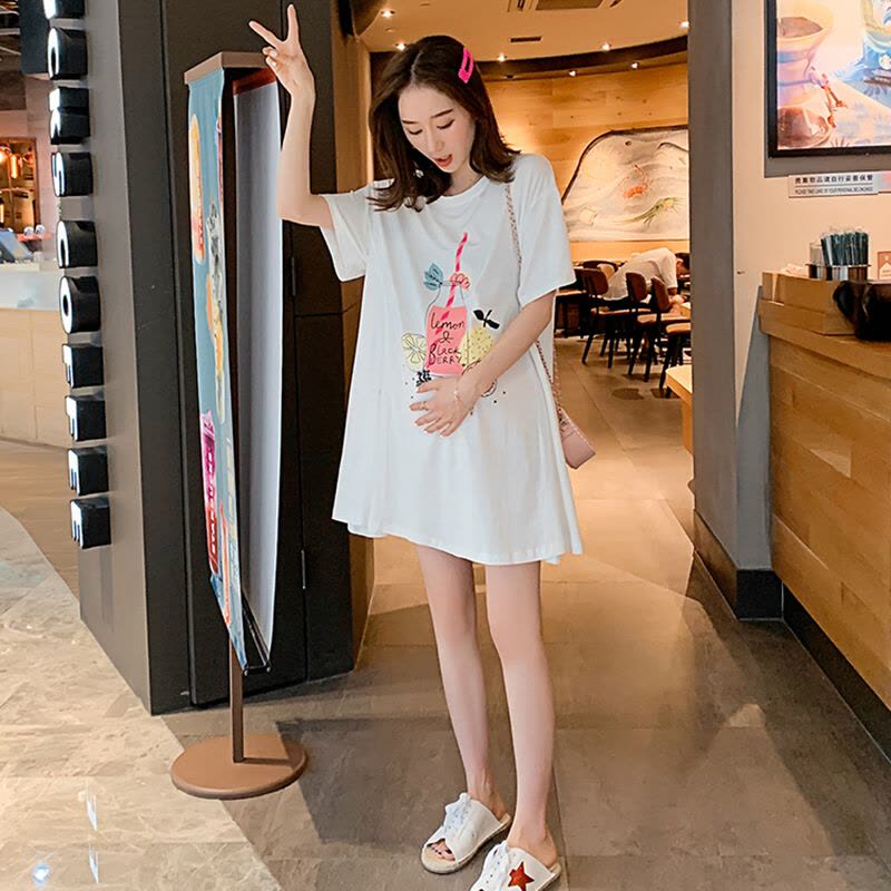 迪鲁奥(DILUAO) 孕妇装连衣裙夏季纯棉宽松中长款大码短袖夏装上衣T恤孕妇裙图片