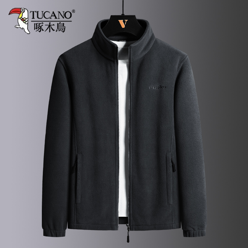 啄木鸟爸爸摇粒绒外套男士春秋季抓绒上衣中老年秋冬加绒加厚卫外高清大图