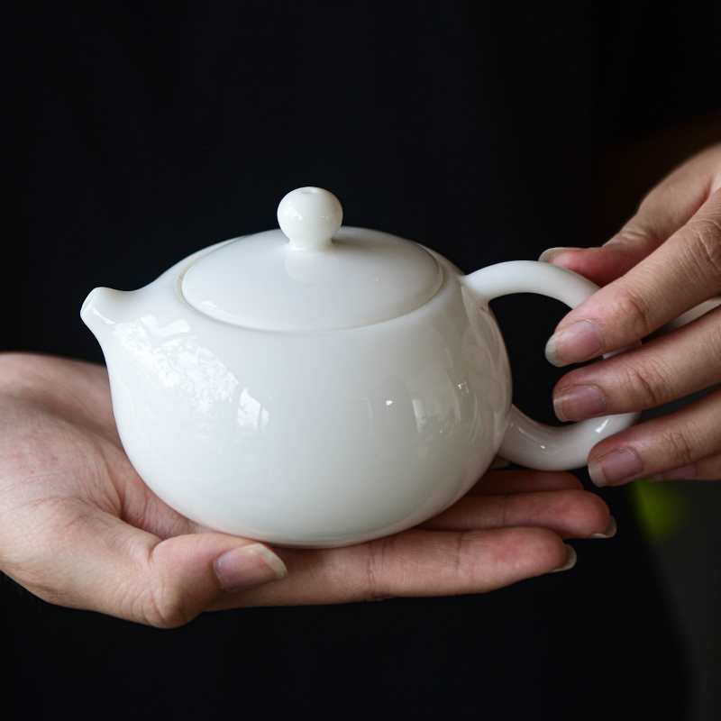羊脂玉扁西施茶壶德化陶瓷茶壶白瓷西施壶功夫茶具家用手工羊脂玉小