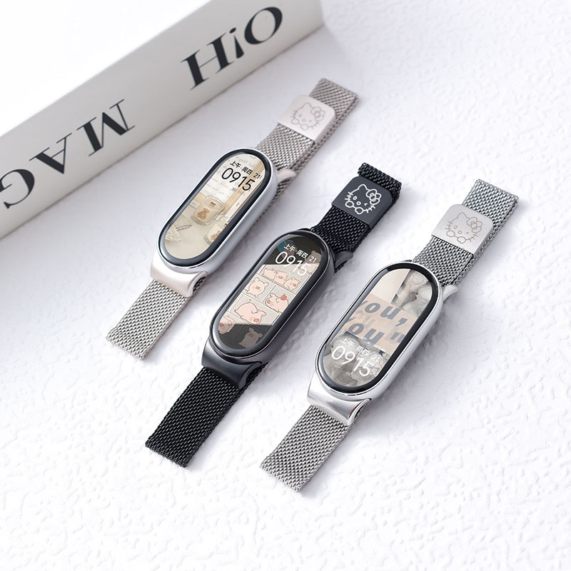 适用小米手环10/9/8/7/6/5带小米手环米兰镭雕表带NFC版智能运动硅胶个性潮男女十九八七代替换带手腕带3264高清大图