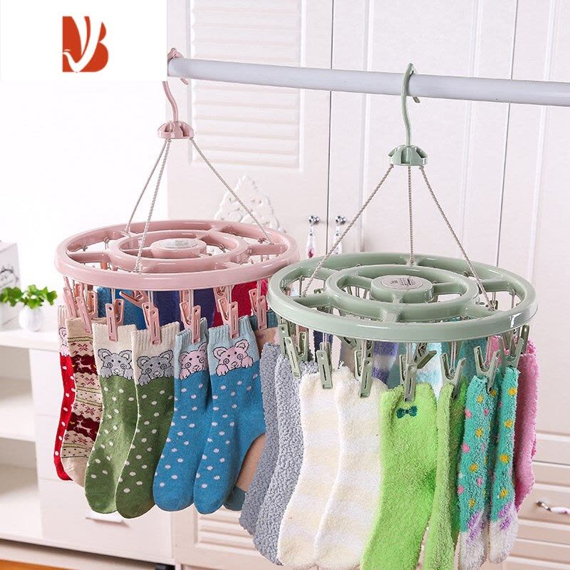 三维工匠内衣家用凉袜子架晒架 多夹子 加厚 圆形家居整理晒衣架衣挂多头图片