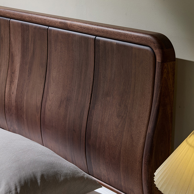 青木川 简约现代胡桃木实木床1.8米双人床1.5米x2m主卧室房间小户型家用休闲成人结婚榫卯床架床铺高清大图