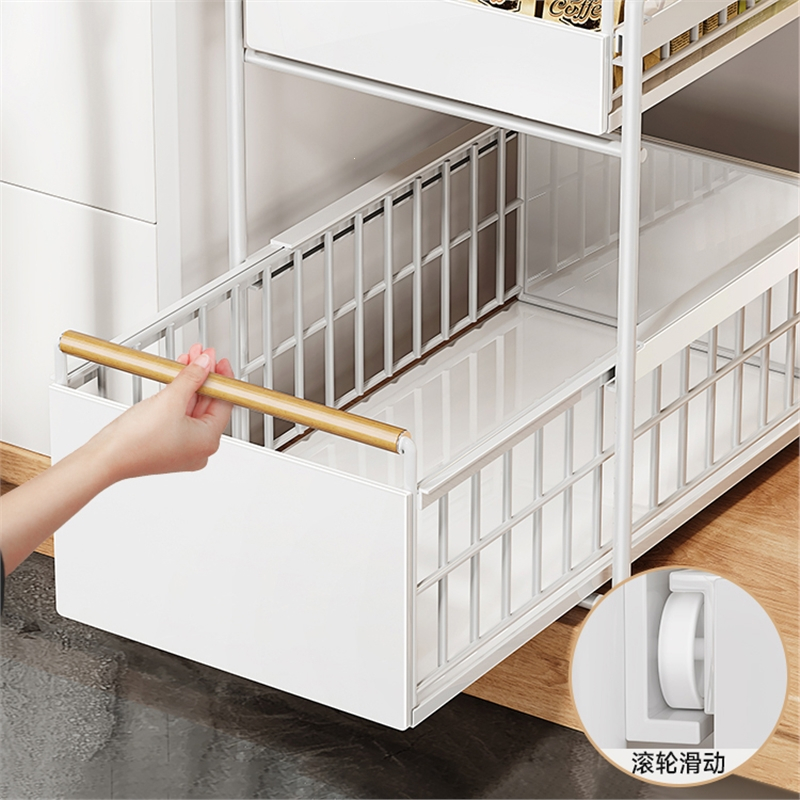 厨房橱柜拉篮下水槽置物架手逗多功能家用碗碟调料收纳抽拉式分层架子