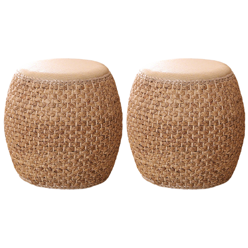 先围 藤编矮凳 原色40*42cm 个高清大图