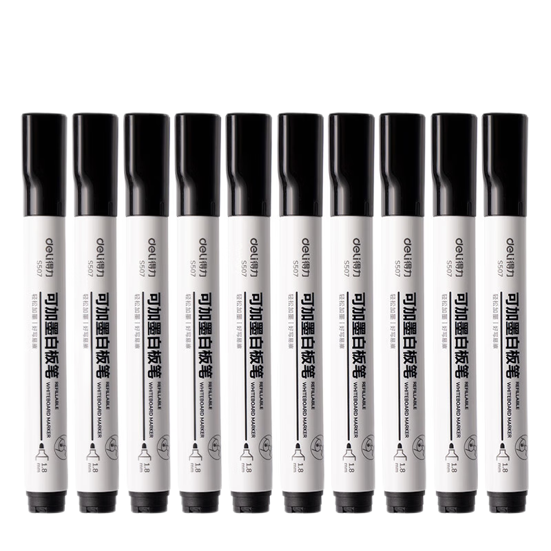 得力(deli) 可加墨白板笔 可擦易擦 10支黑 办公用品 S507