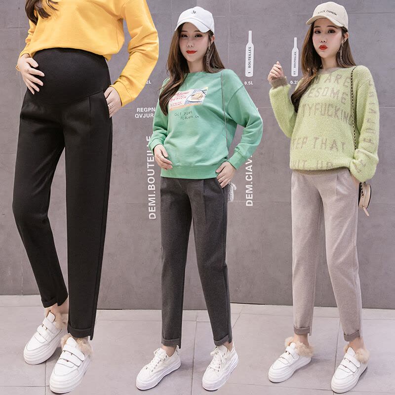 迪鲁奥(DILUAO)孕妇裤子2021秋冬新款休闲裤韩版托腹女小脚烟管裤孕妇外穿裤秋季图片