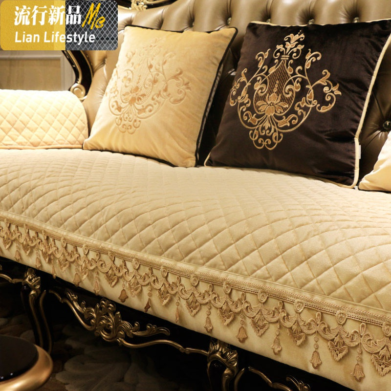 欧式沙发垫套罩防滑四季通用贵妃毛绒布艺美式真皮坐垫巾 三维工匠