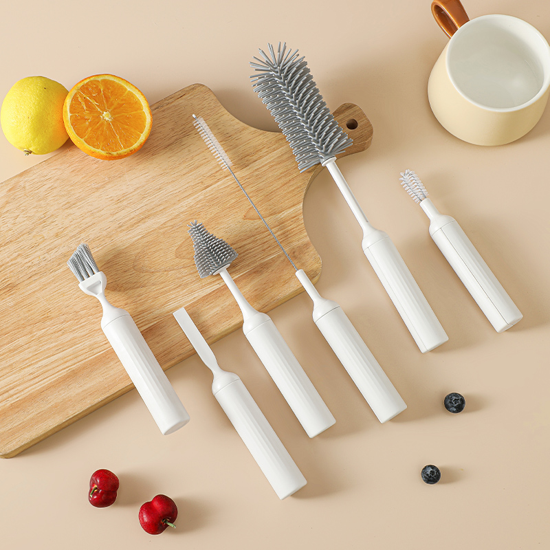 杯子清洁套装六合一多功能刷家用水杯奶瓶刷洗刷子全套 深入缝隙清洁无死角 轻松搞定水杯奶瓶 方便收纳高清大图