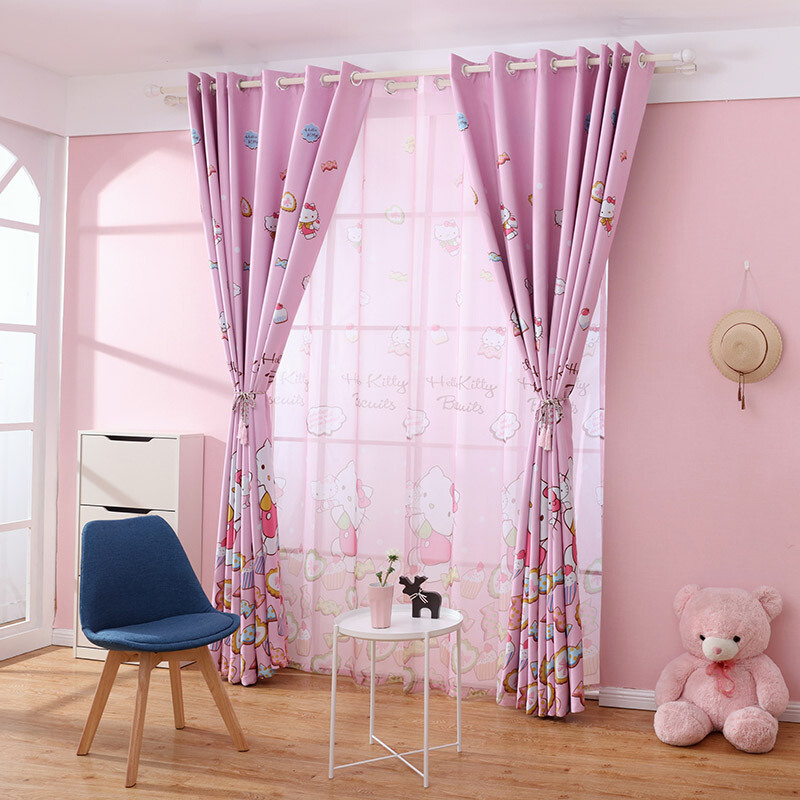 儿童房粉色卡通遮光窗帘hellokitty女孩房公主房成品可爱kt猫