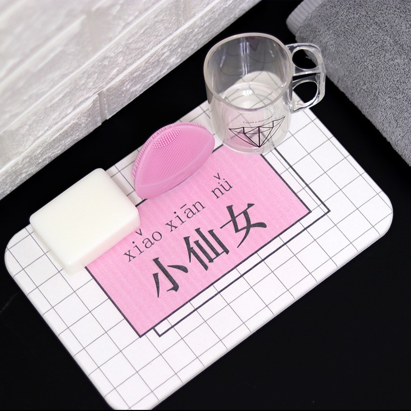 硅藻泥洗漱台防水吸水垫硅藻土皂垫皂盒厕所牙刷免打孔置物架 三维工匠 蓝色牙刷架高清大图