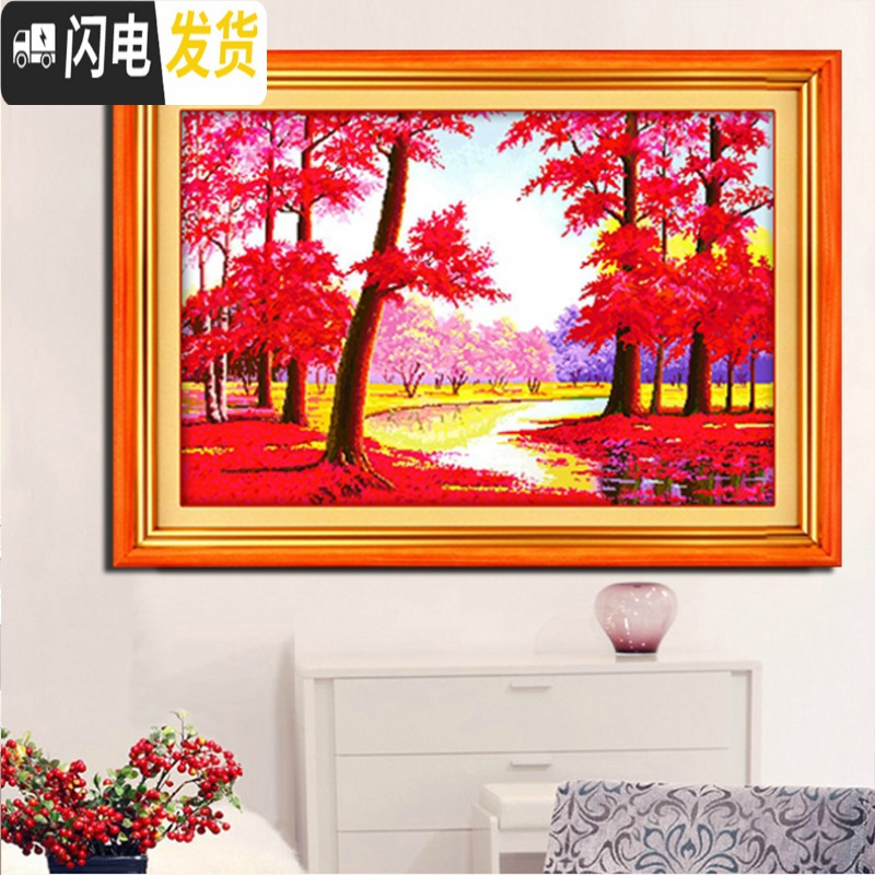 三维工匠精准印布鸿运当头十字绣全景半景鸿运高照风景有丝 上图鸿运当头半景108X76生态棉线精准印布(中格3股全绣版