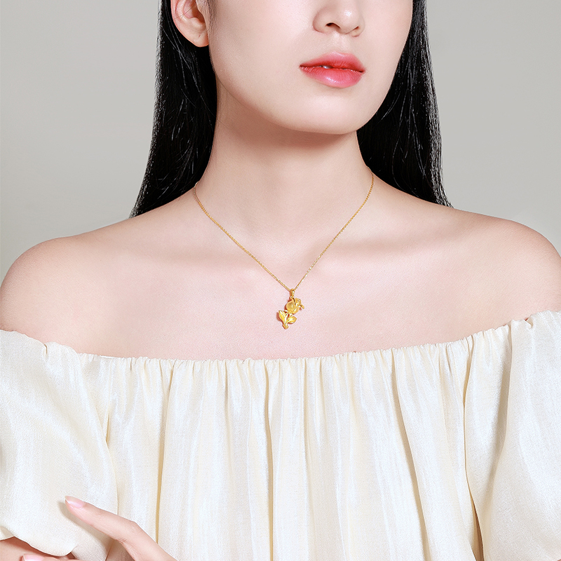 梦金园玫瑰花黄金吊坠小清新花朵足金挂坠设计感黄金首饰送女友节日