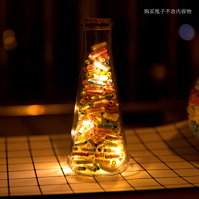 漂流瓶小纸卷玻璃瓶子木塞瓶幸运星许愿瓶透明玻璃瓶星星瓶子礼物不含灯(可装240颗星星或胶囊)赠麻绳+LOVE