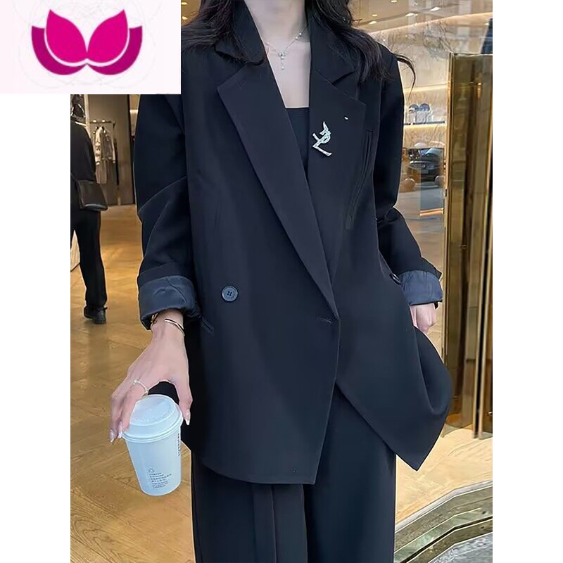 七斓黑色小西装外套女2023新款休闲气质套装OL简约高级感西服 黑色西装上衣 L125140斤