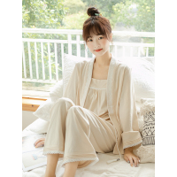 长袖睡衣三件套春秋纯棉女网红薄款可爱宫廷风秋季家居服汉服套装