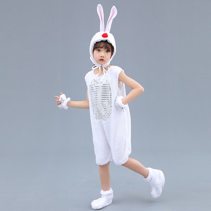 兔子白毛帽子夏款100元旦儿童小白兔表演服幼儿园舞台舞蹈服装小动物