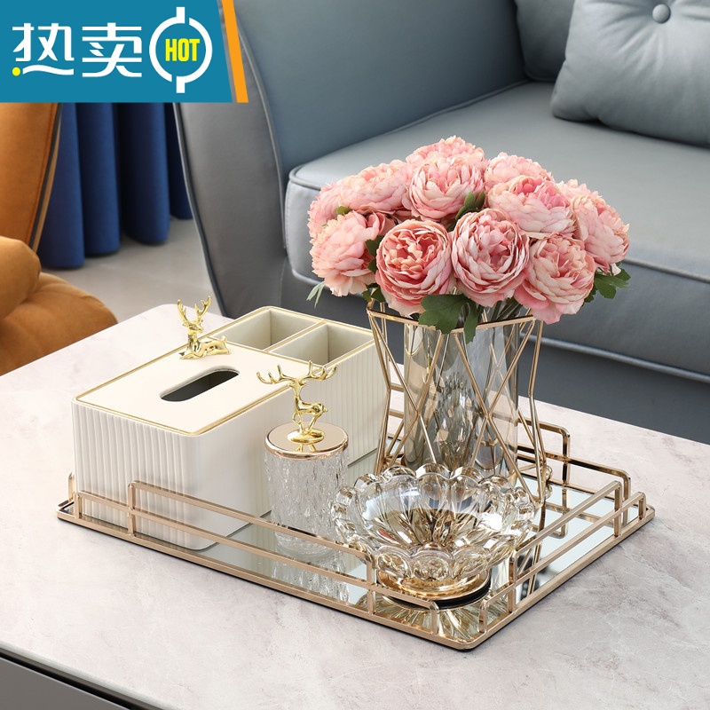 敬平纸巾盒抽纸盒家用客厅轻奢茶几纸抽盒餐桌皮革多功能遥控器收纳盒 套装三高清大图