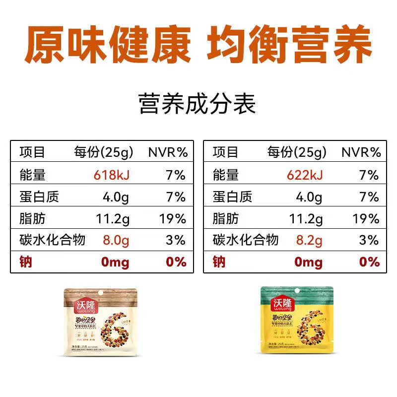 沃隆 每日坚果 家庭分享混合装750g (A款15袋+B款15袋) 坚果炒货零食特产