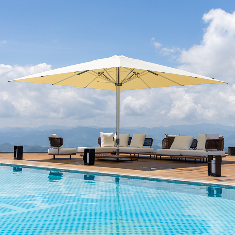 紫叶大型落地遮阳伞户外伞遮阳棚大伞停车景区商用店铺门口太阳伞 【圣托里尼】流光银4x4米【配固定脚桶，不含底座】