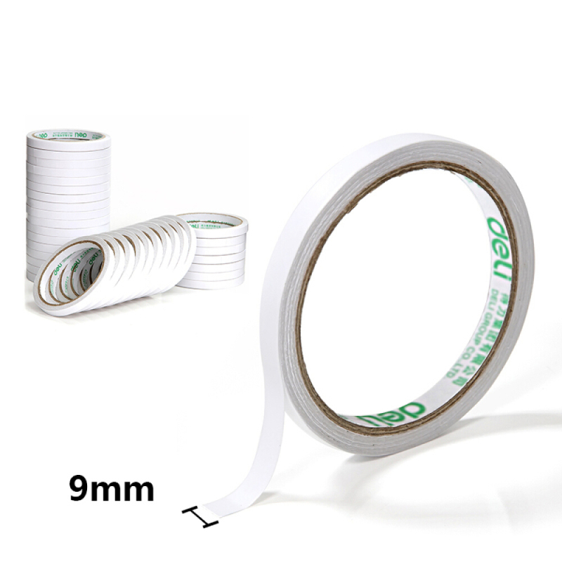 得力(deli)高粘性棉纸双面胶带 9mm*10y(9.1m/卷) 12卷袋装 办公用品 30400