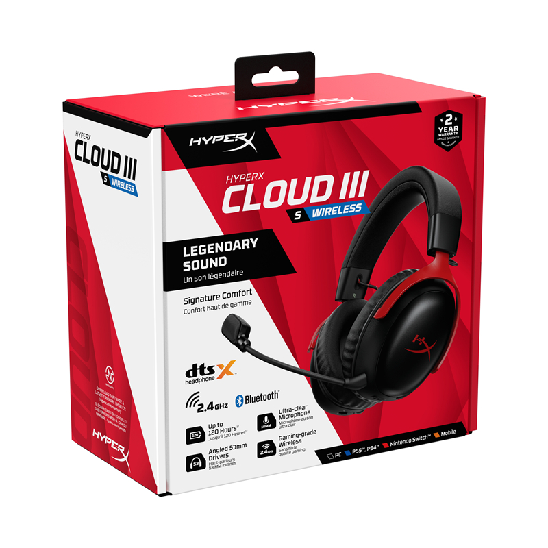 极度未知(HyperX)飓风3S加强版无线耳机黑红色头戴式耳机蓝牙模式续航高达200h