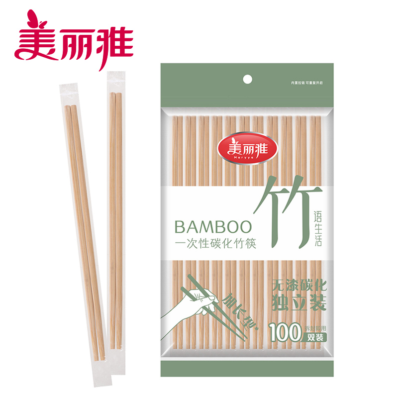 美丽雅(maryya) 一次性碳化筷子24厘米 100双独立装