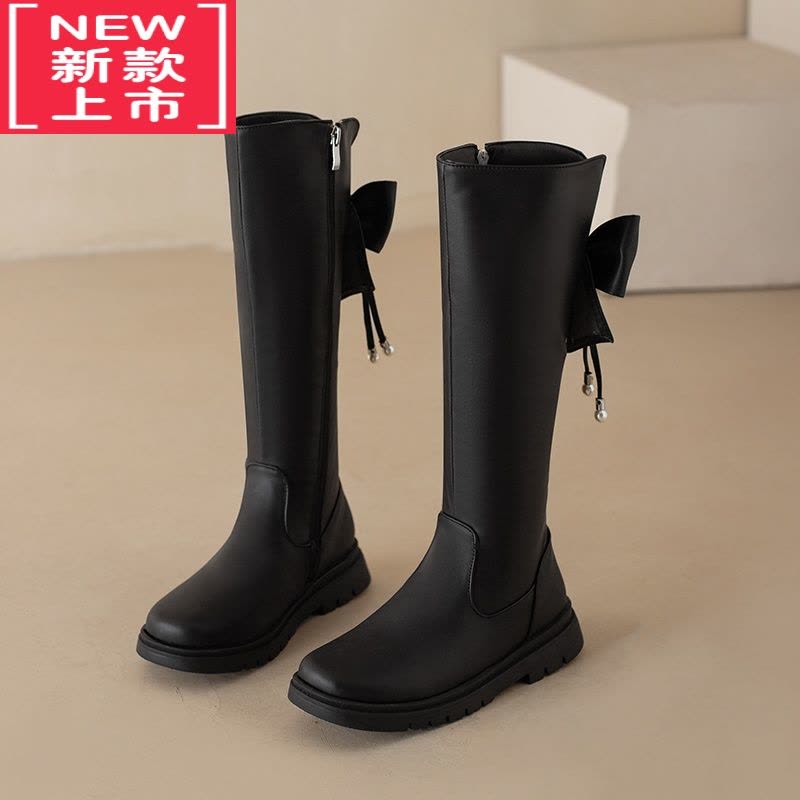 可莉允软皮不起褶!白色儿童靴子女童长靴2022新款冬季童靴长筒高筒皮靴图片