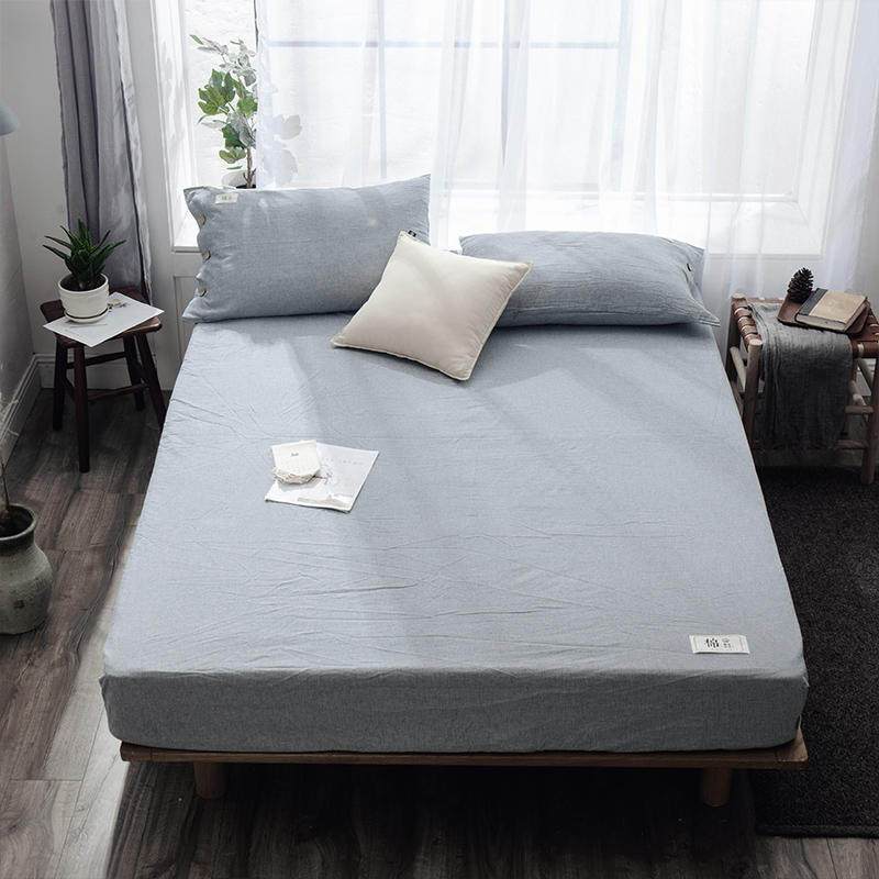 美帮汇全棉床笠单件床套 床罩保护套加厚1.8米全棉床垫套防滑床单 深海蓝 120cmx200cm+27cm+同款枕套（一对装）