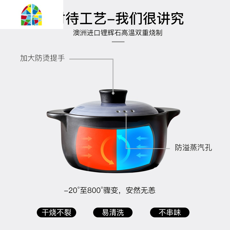 砂锅煲汤小号炖锅家用燃气沙锅煤气灶专用明火汤煲煲仔饭陶瓷瓦煲 FENGHOU 3L布鲁灰[适合3-5人]