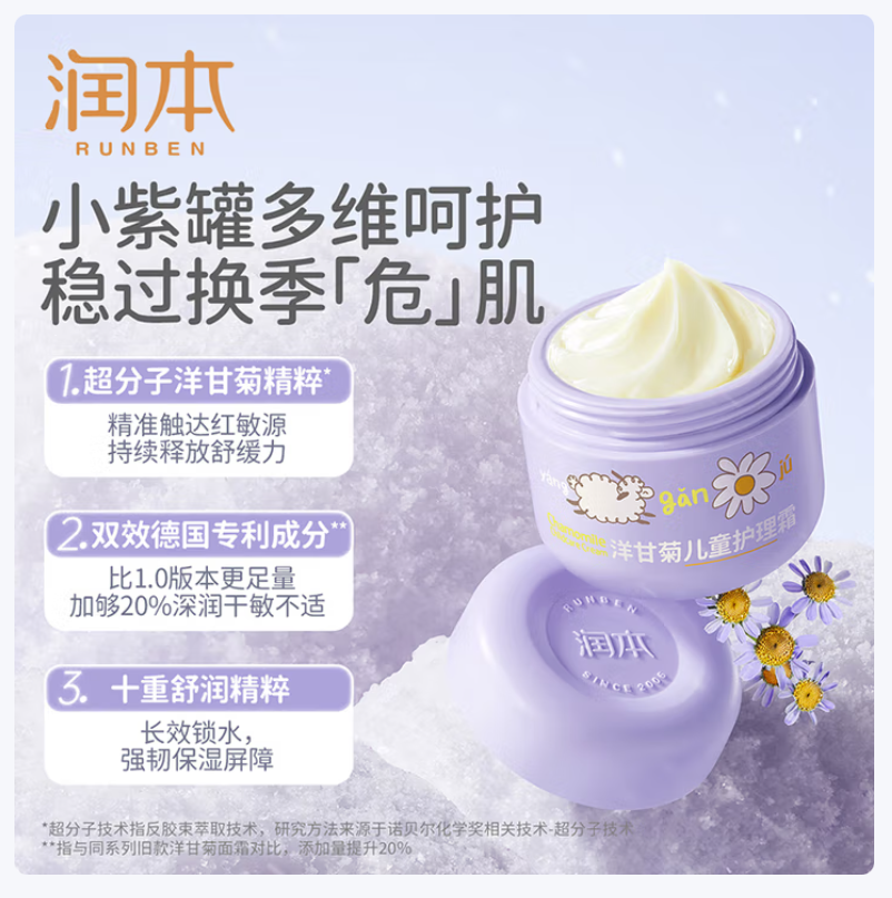 润本(RUNBEN)儿童面霜宝宝霜滋润保湿秋冬季防皴补水新生婴儿擦脸霜护肤润肤乳 儿童护理霜 50g 1瓶高清大图