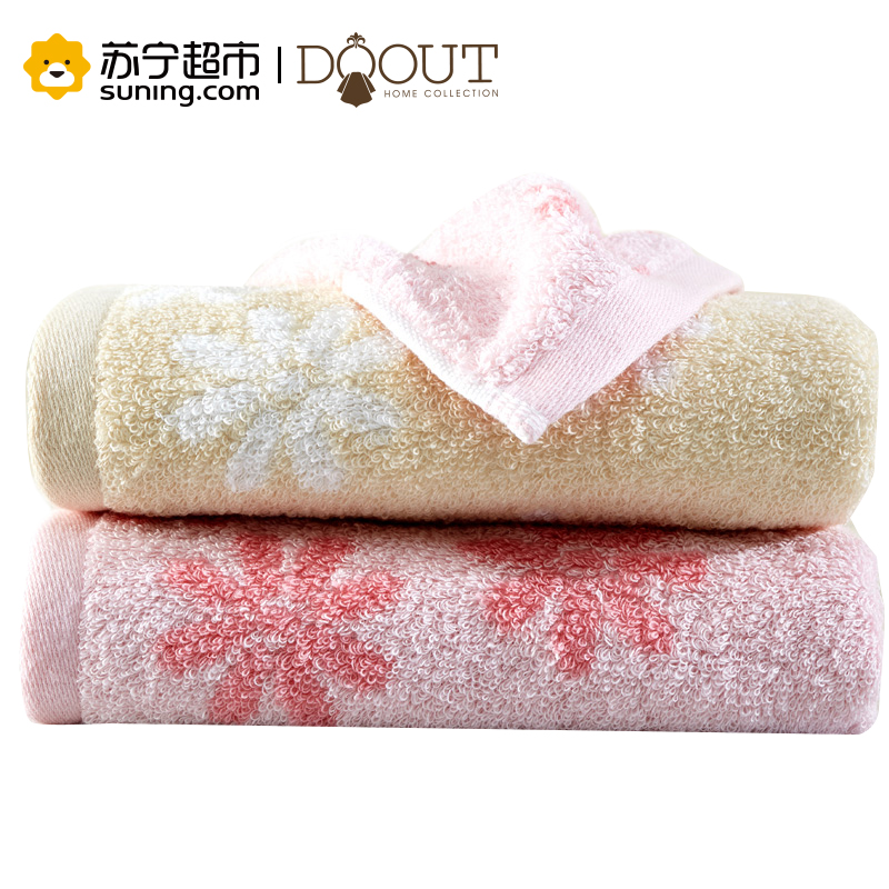 DOOUT都豪 提花海棉毛巾 加大加厚 纯棉柔软吸水 成人儿童洗脸全棉毛巾 35*76cm 粉色