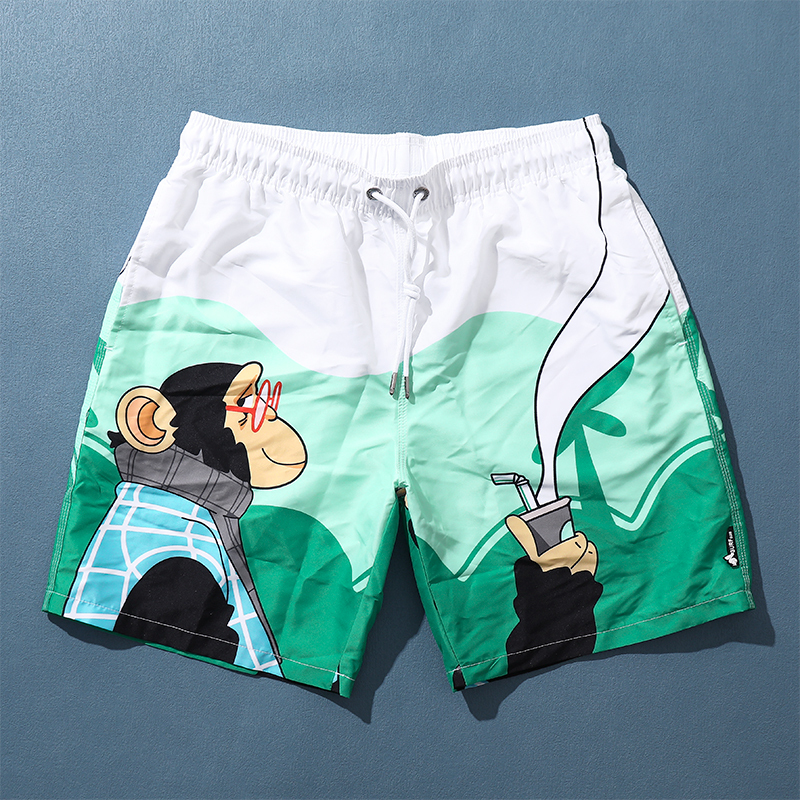 新款沙滩裤男夏季卡通猴王印花五分裤速干下水宽松透气男士大裤衩视频