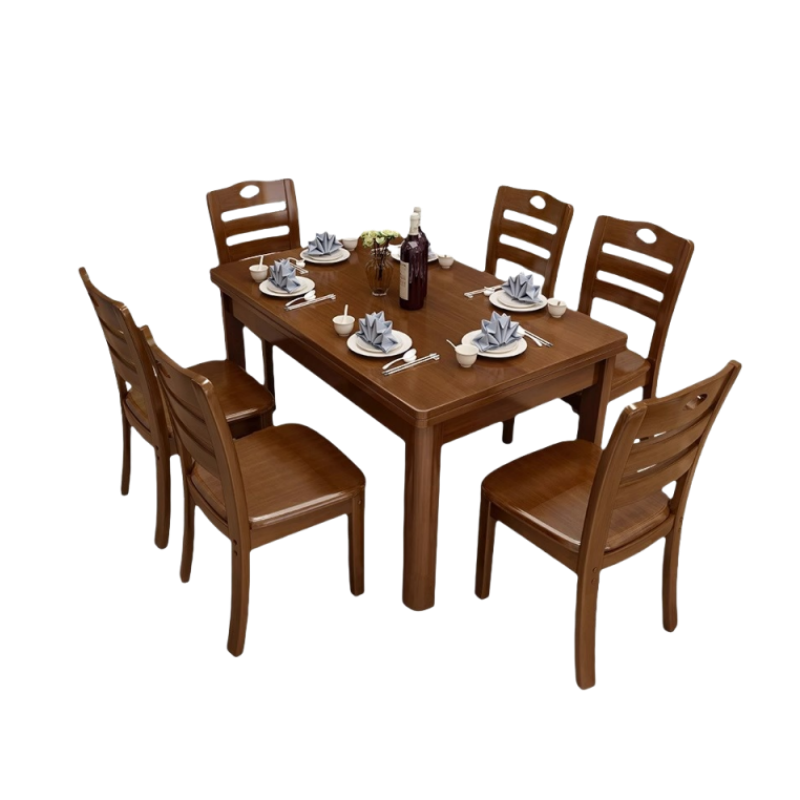 蕃蒂实木餐桌1.3米套高清大图