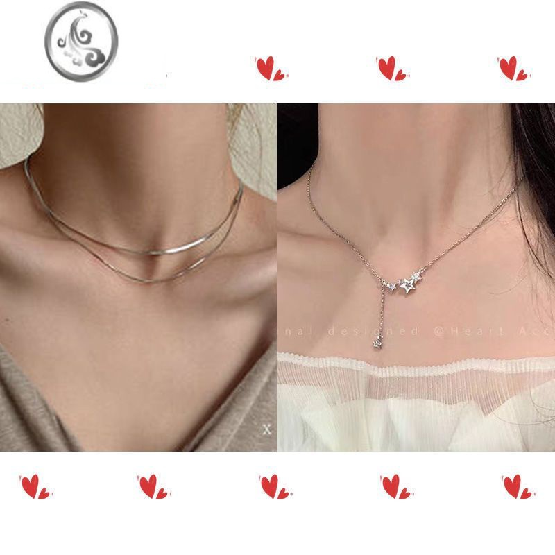 JiMi层叠戴蛇骨链项链女ins嘻哈冷淡风锁骨链小众设计感颈链配饰品 银色双层项链+星星流苏项链